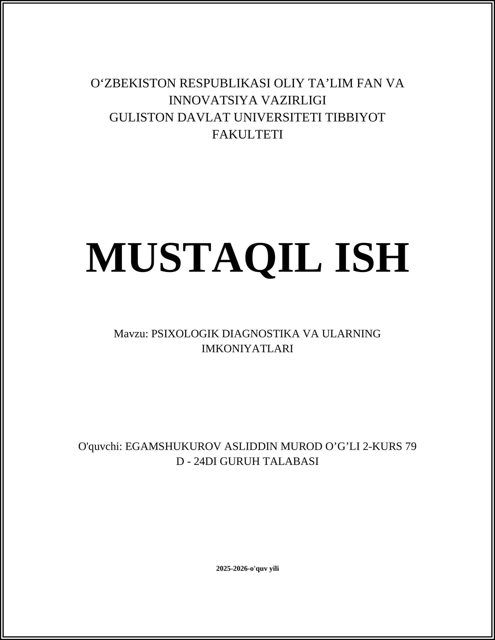 PSIXOLOGIK DIAGNOSTIKA VA ULARNING IMKONIYATLARI 1