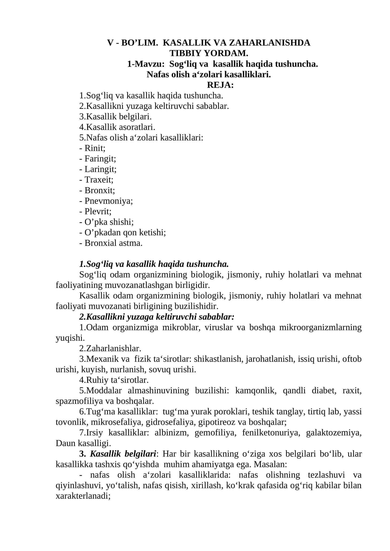 KASALLIK VA ZAHARLANISHDA TIBBIY YORDAM 1
