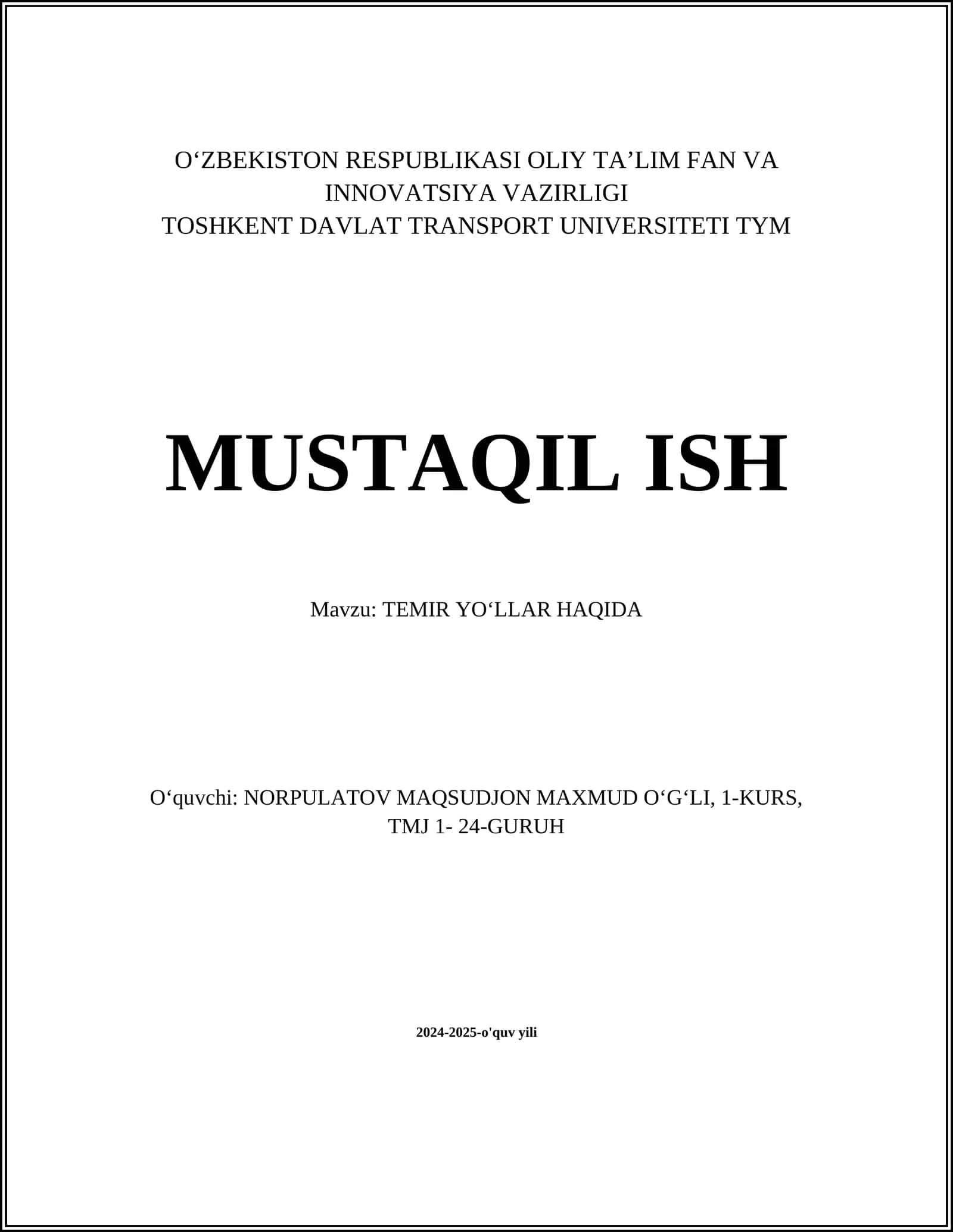 TEMIR YO‘LLAR HAQIDA 1
