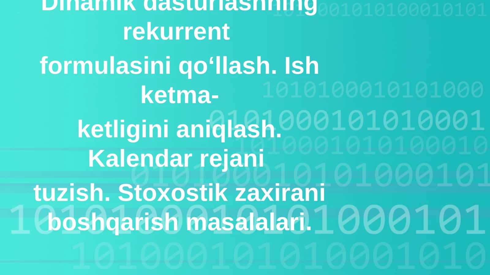 Zaxirani boshqarish masalasi 1