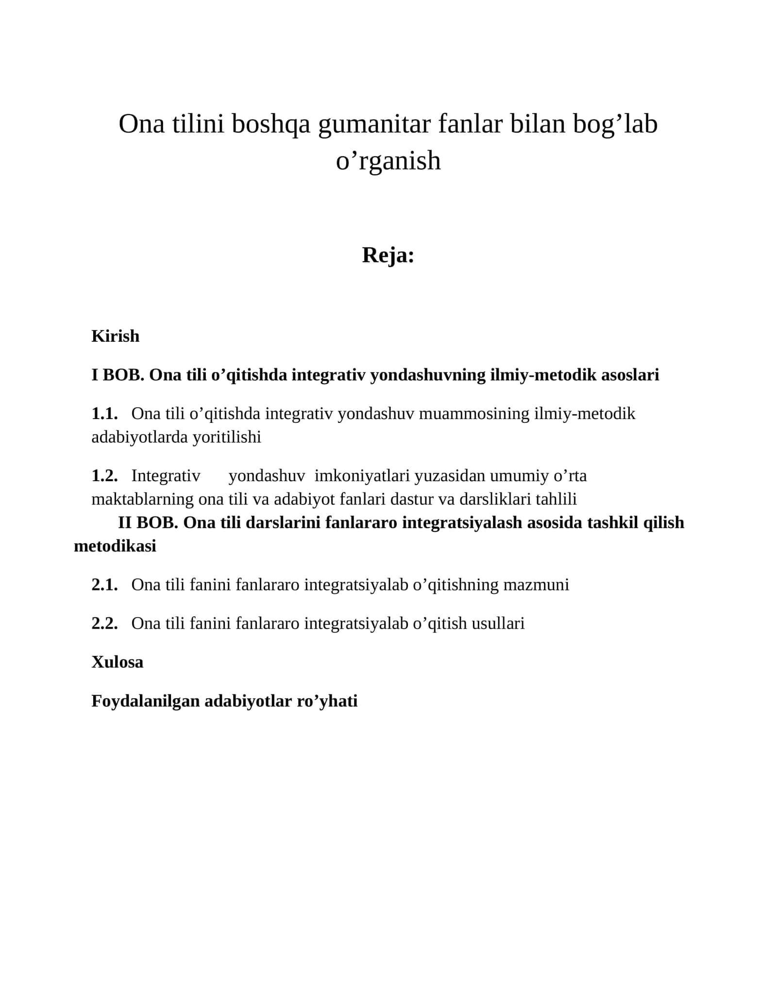 Ona tilini boshqa gumanitar fanlar bilan bog’lab o’rganish 1