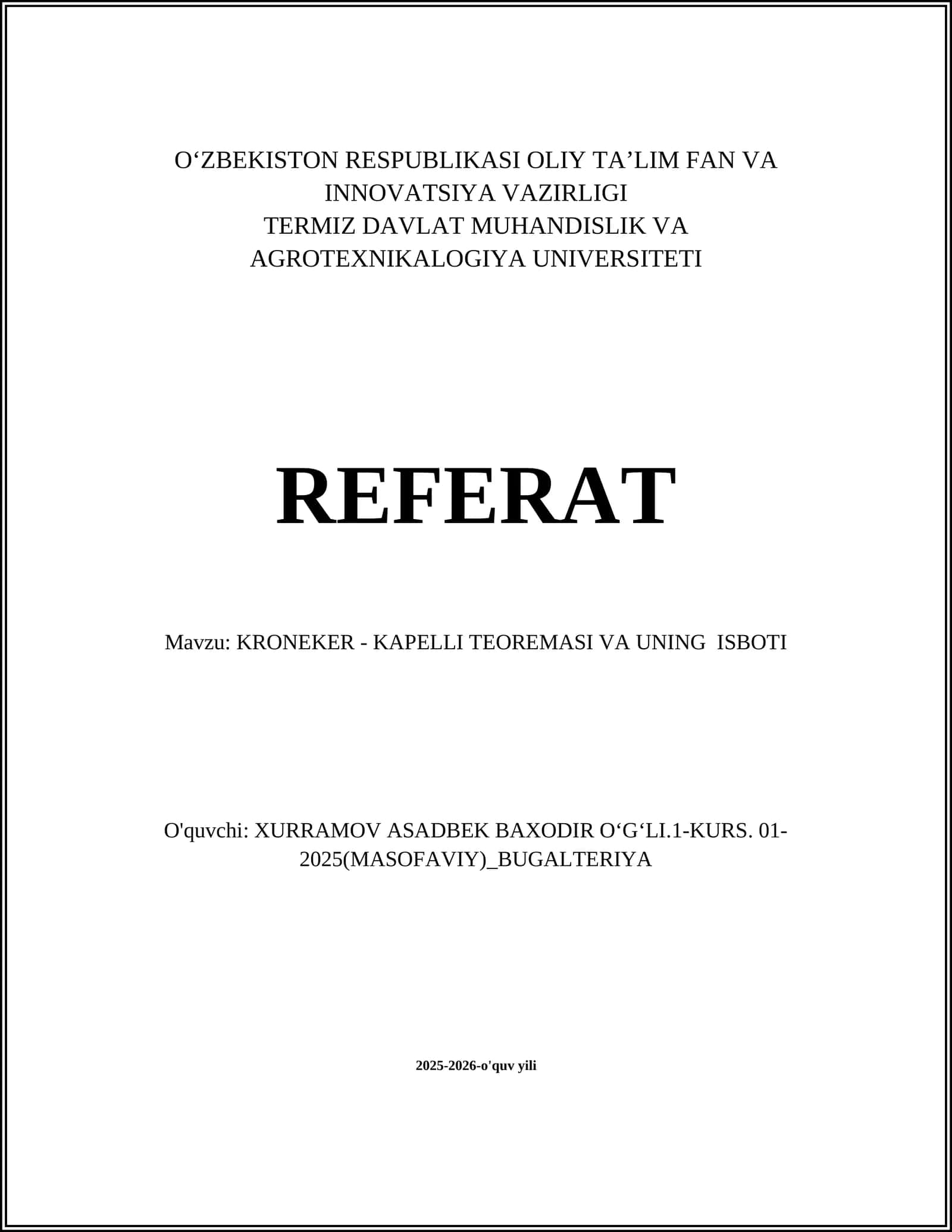 KRONEKER - KAPELLI TEOREMASI VA UNING ISBOTI 1
