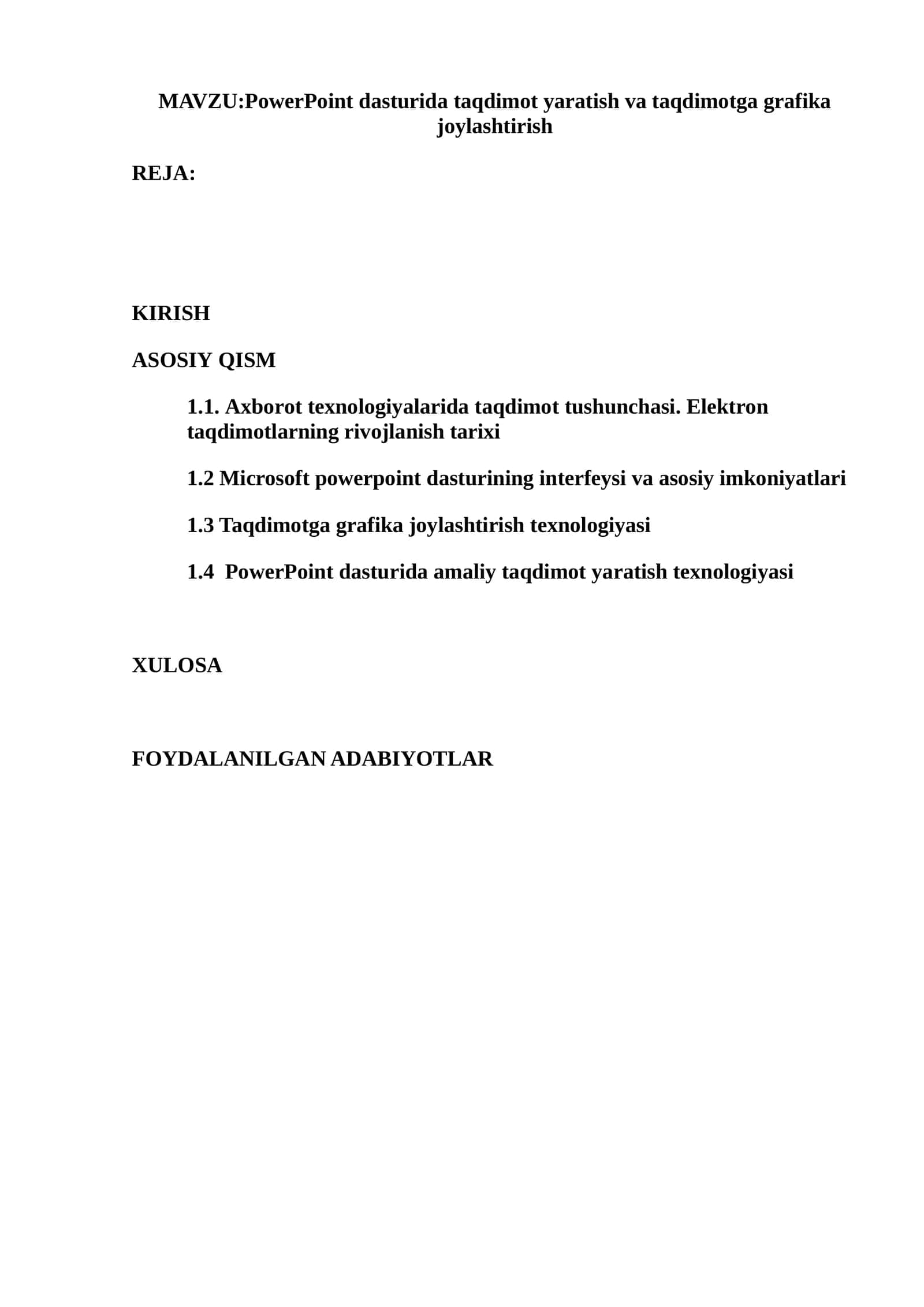 PowerPoint dasturida taqdimot yaratish va taqdimotga grafika joylashtirish 1