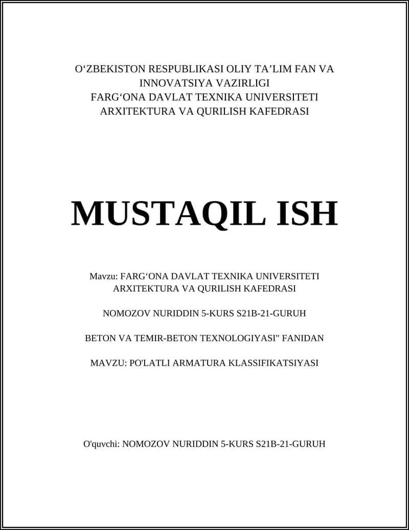 PO'LATLI ARMATURA KLASSIFIKATSIYASI 1
