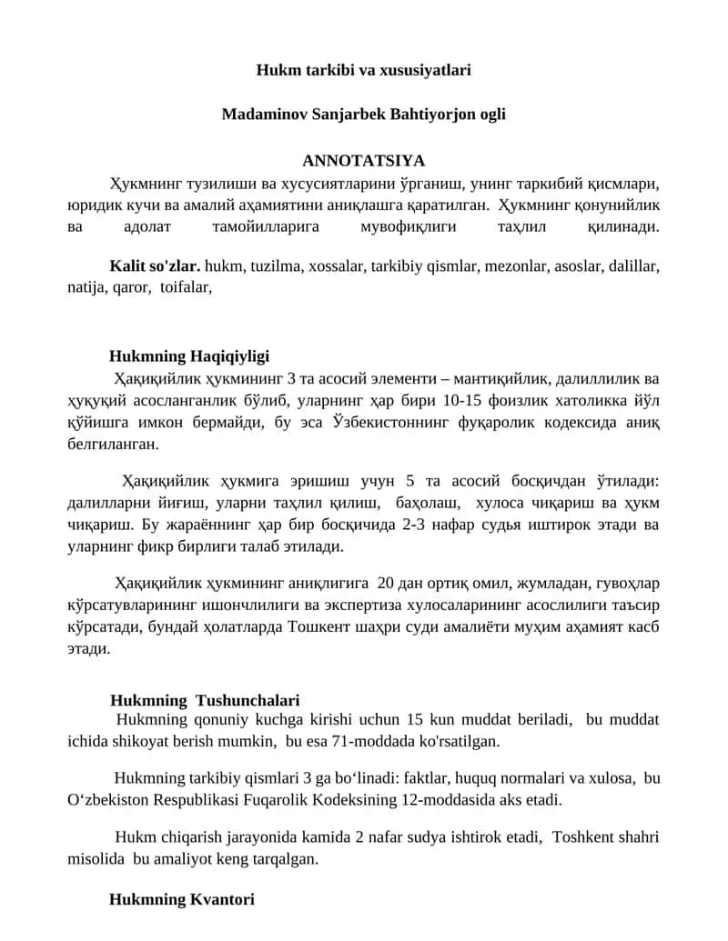 Hukm tarkibi va xususiyatlari 1