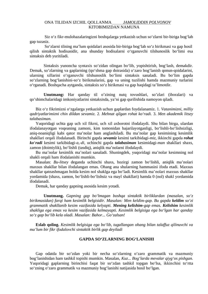 ONA TILIDAN IZCHIL QOLLANMA JAMOLIDDIN POLVONOV 1