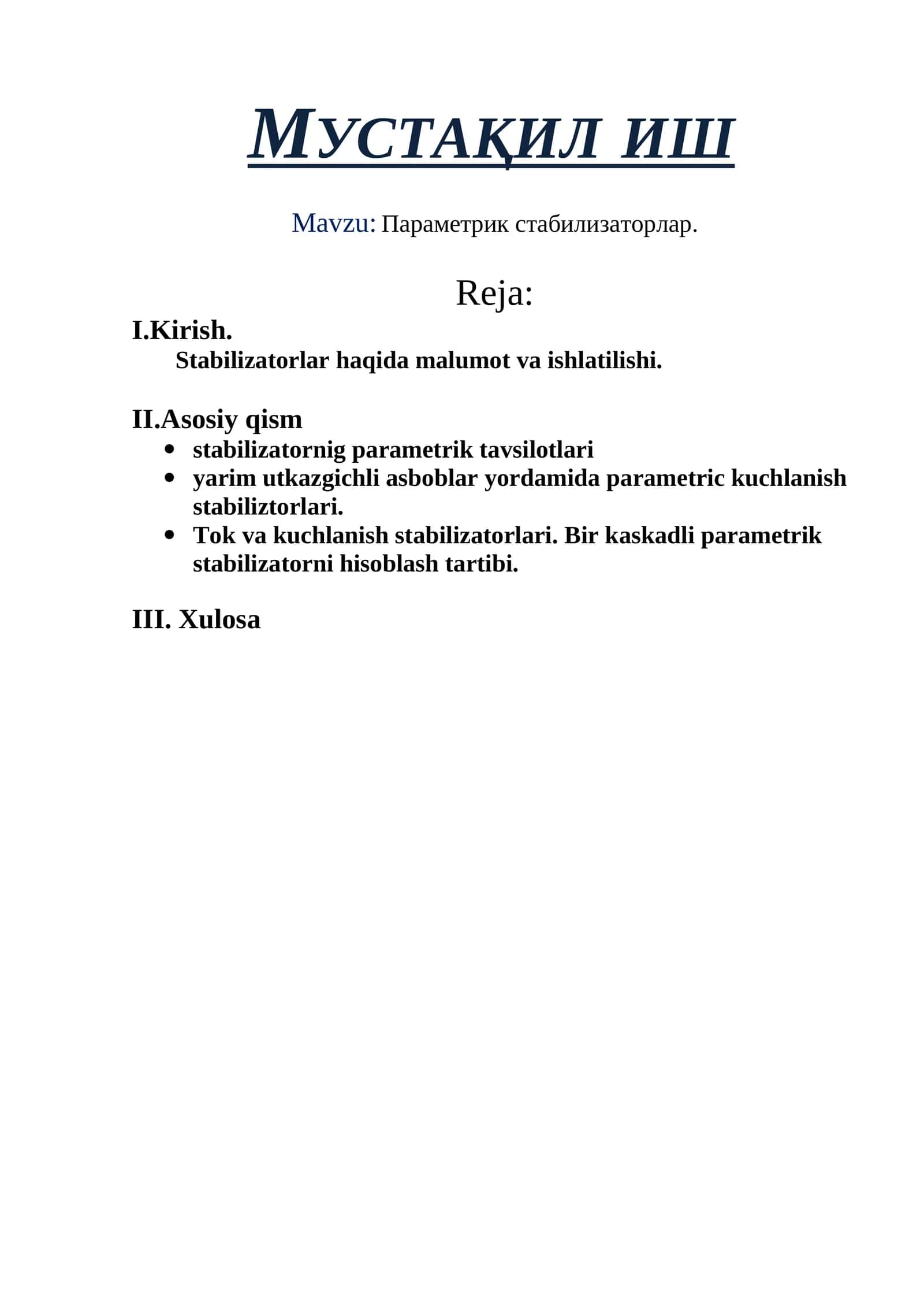 Параметрик стабилизаторлар 1