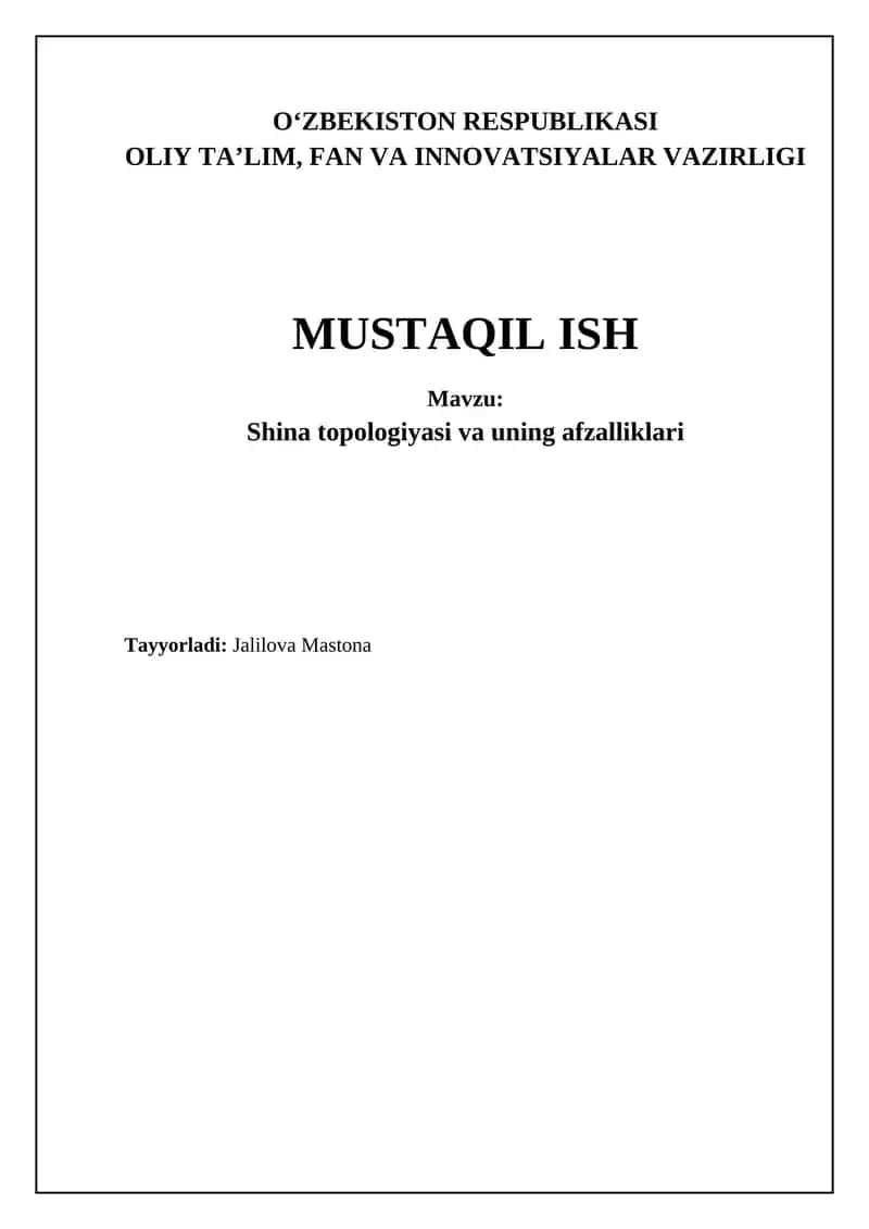 Shina topologiyasi: Ta'rifi, Afzalliklari va Kamchiliklari 1