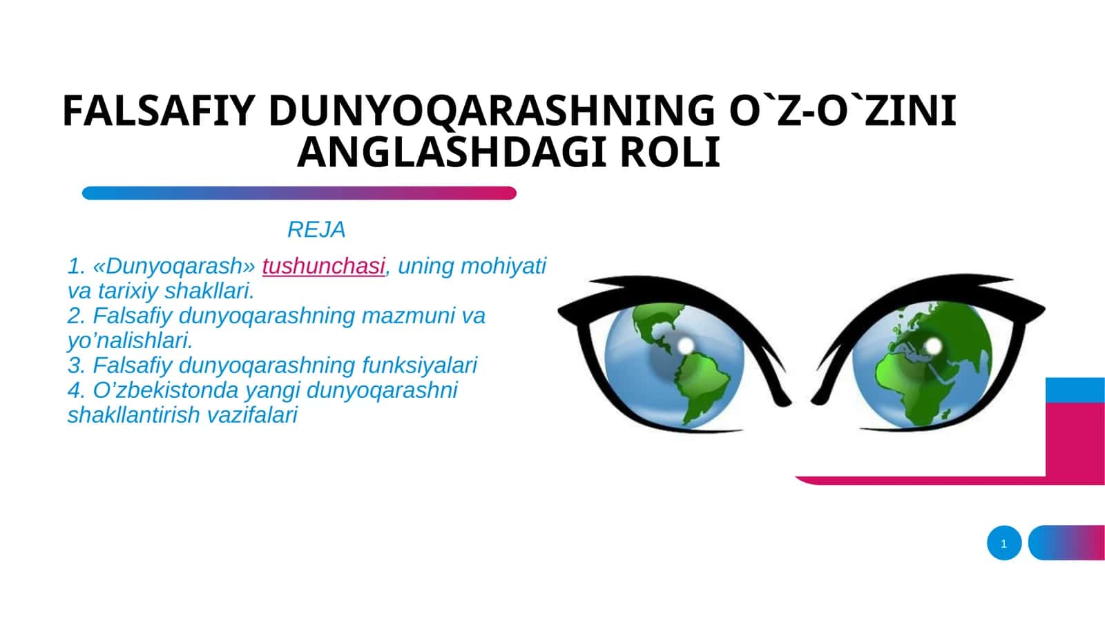 FALSAFIY DUNYOQARASHNING O`Z-O`ZINI ANGLASHDAGI ROLI 1