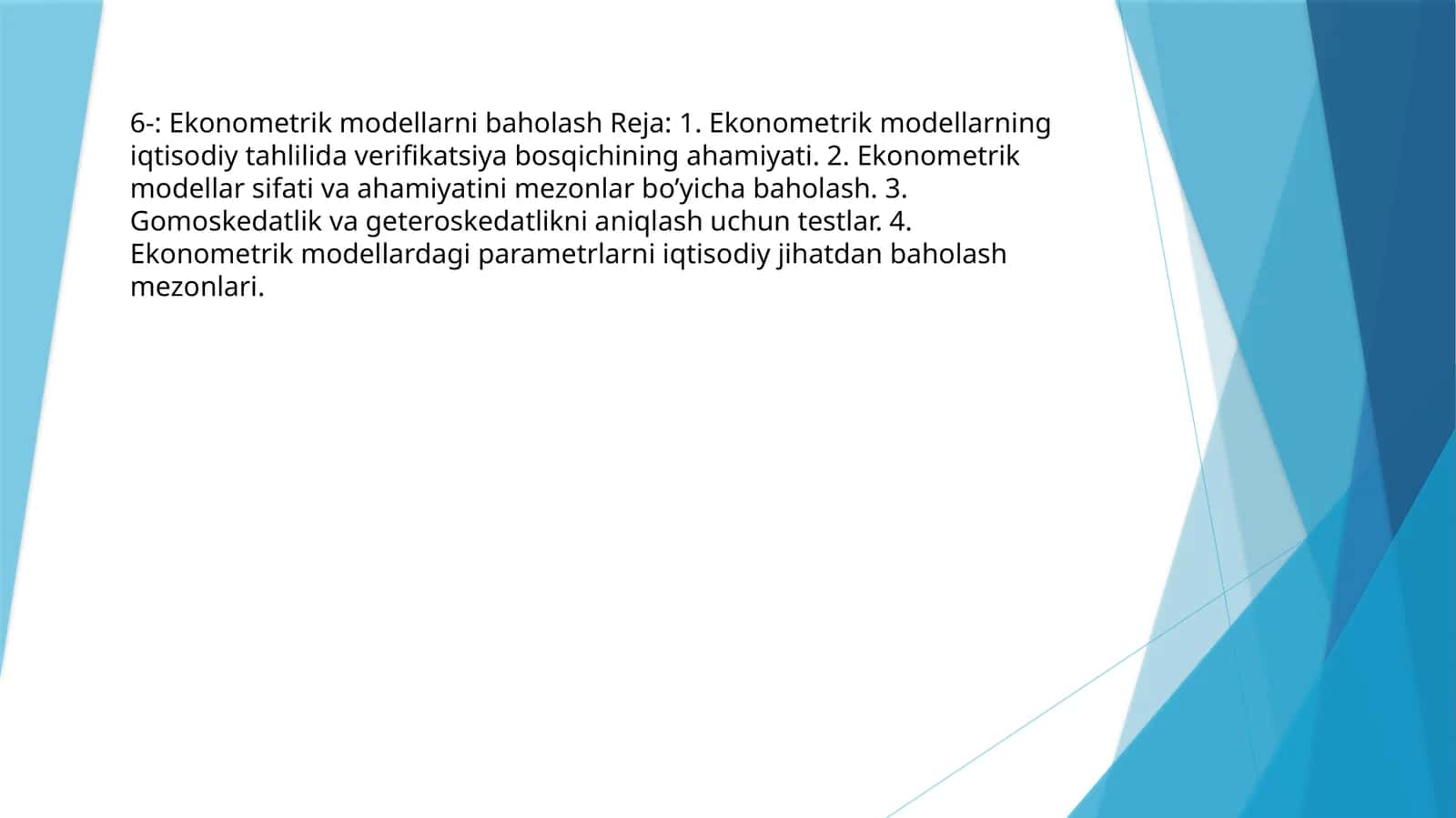 Ekonometrik modellarni baholash 1