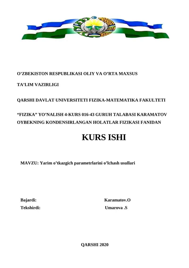 Yarim o’tkazgich parametrlarini o’lchash usullari 1