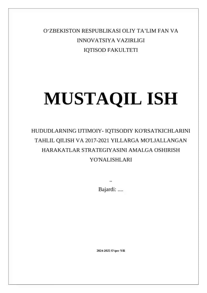 Hududlarning Ijtimoiy-Iqtisodiy Ko'rsatkichlarini Tahlil Qilish va Mo'ljalga Harakatlar Strategiyasi