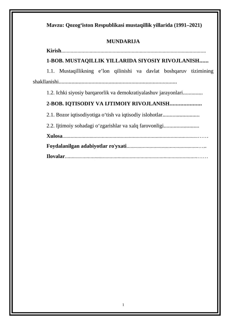 Qozogʻiston Respublikasi mustaqillik yillarida (1991–2021) 1