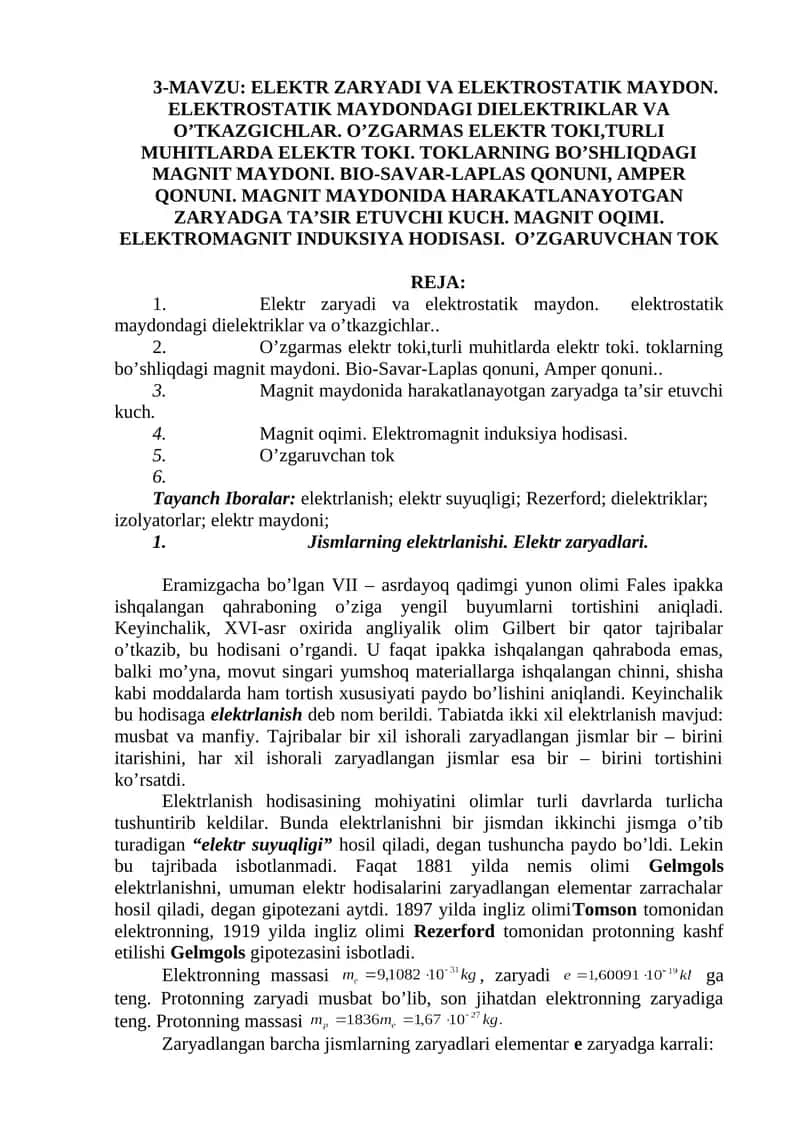 Elektr zaryadi va elektrostatik maydon 1