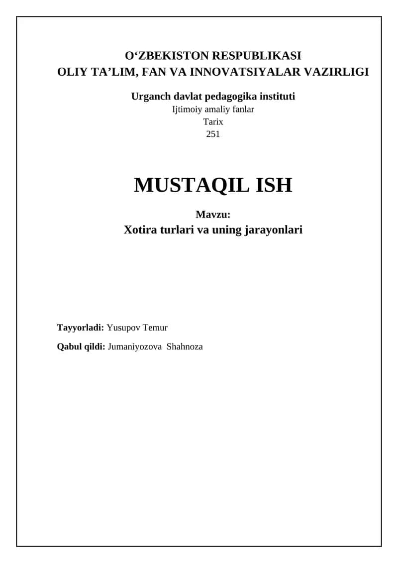 Xotira turlari va uning jarayonlari 1