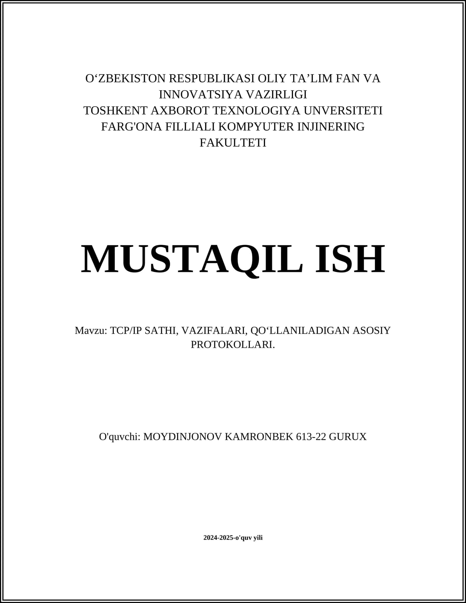 TCP/IP tarmoq modeli asoslari 1