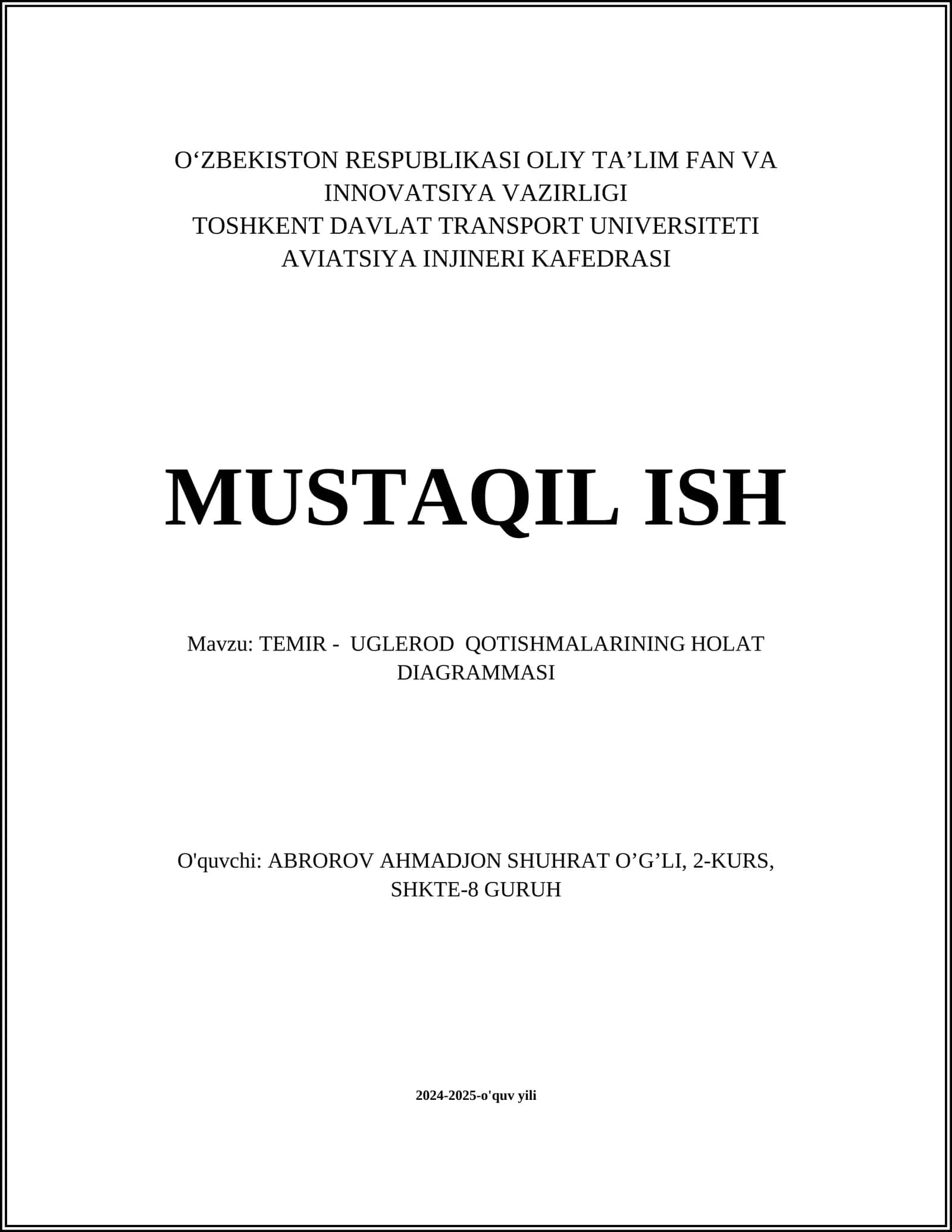 TEMIR - UGLEROD QOTISHMALARINING HOLAT DIAGRAMMASI 1