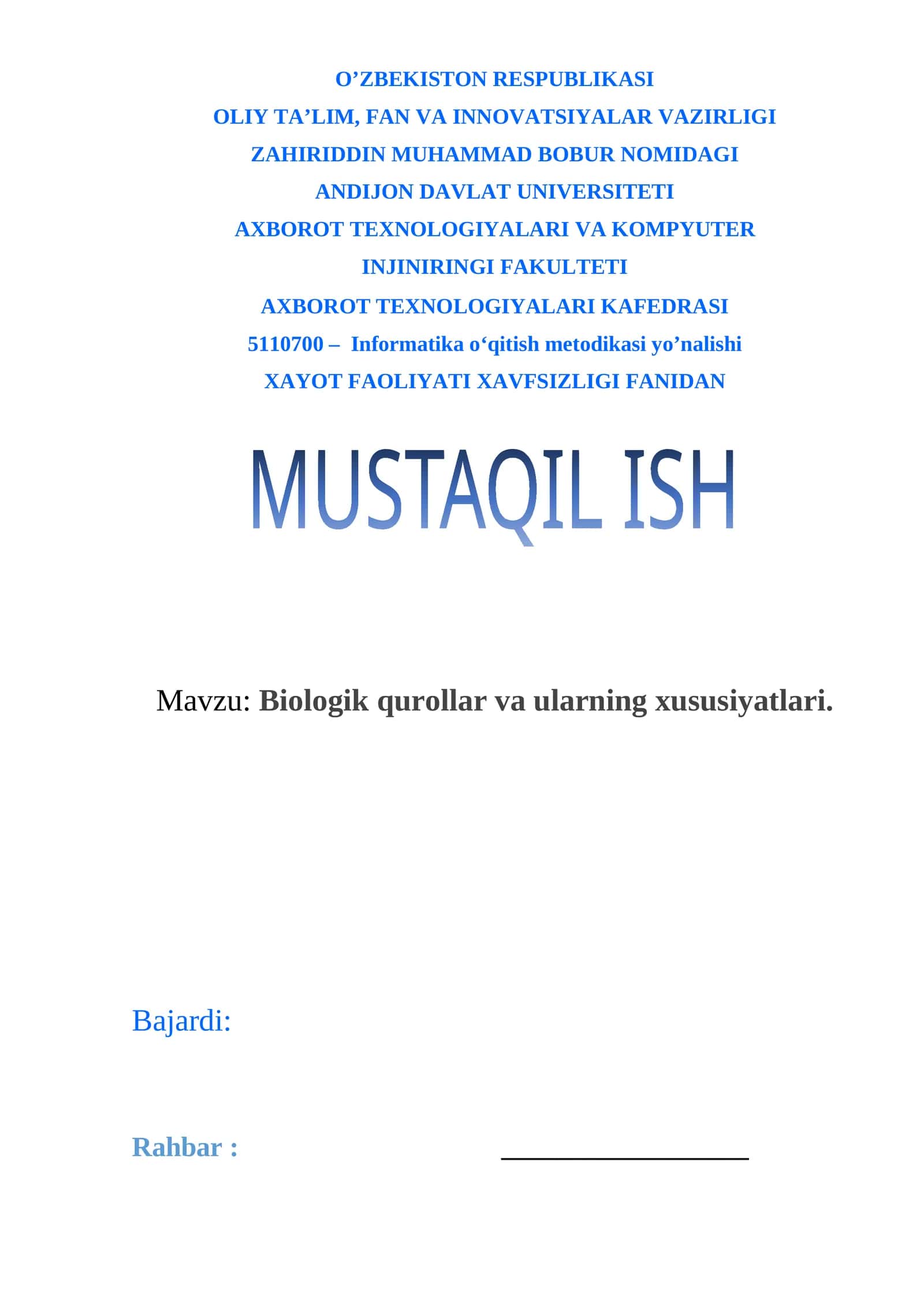 Biologik qurollar va ularning xususiyatlari 1