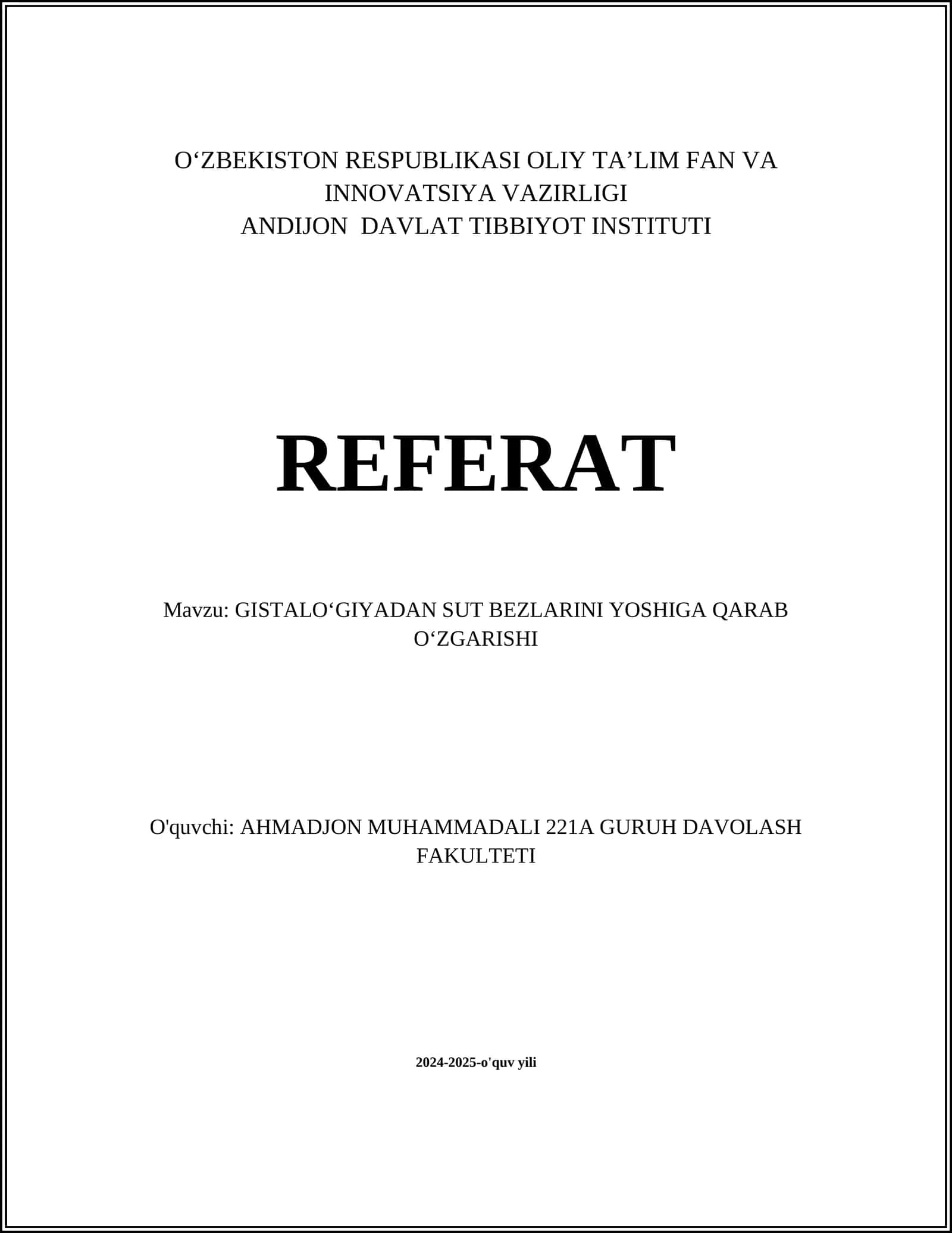 GISTALOʻGIYADAN SUT BEZLARINI YOSHIGA QARAB OʻZGARISHI 1