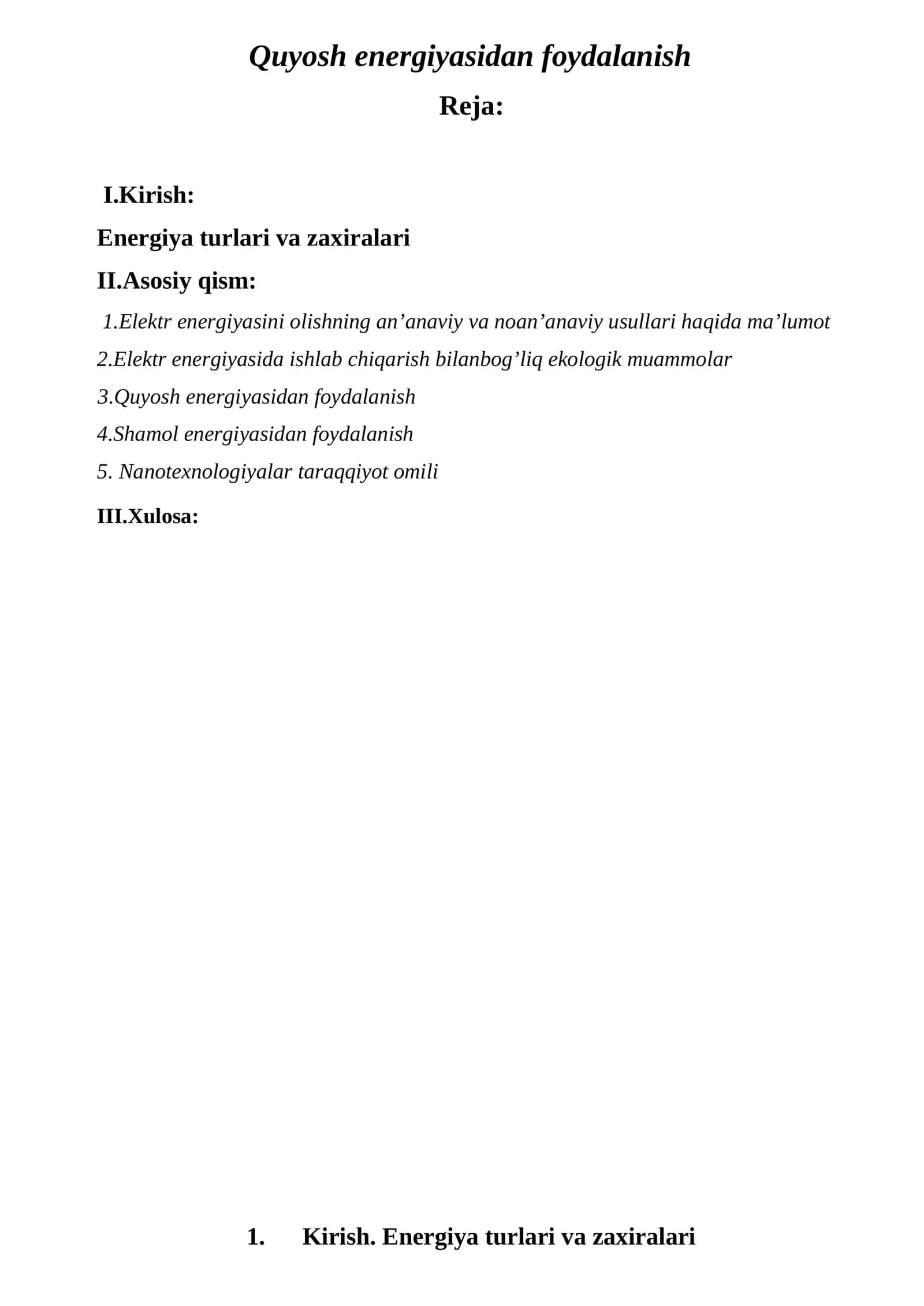 Quyosh energiyasidan foydalanish 1