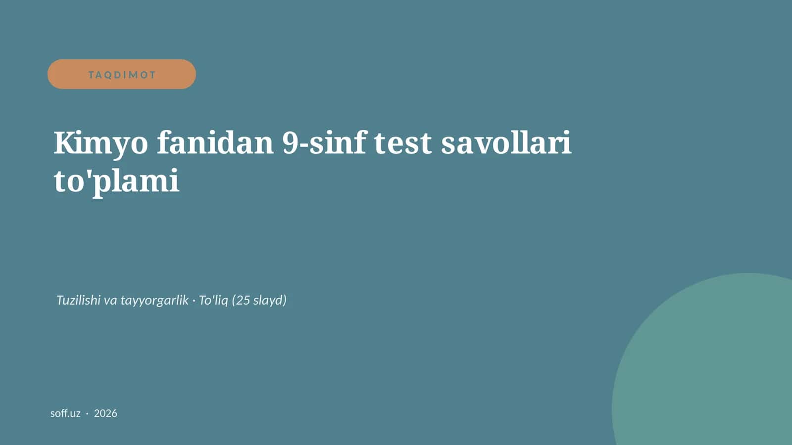 Kimyo fanidan 9-sinf test savollari to'plami 1