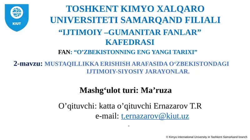 O'ZBEKISTONNING ENG YANGI TARIXI 1