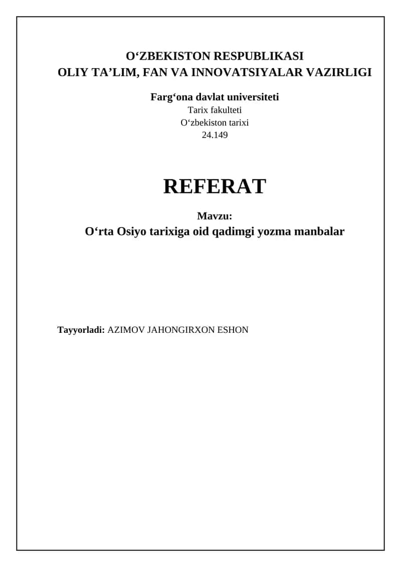 Oʻrta Osiyo tarixiga oid qadimgi yozma manbalar 1
