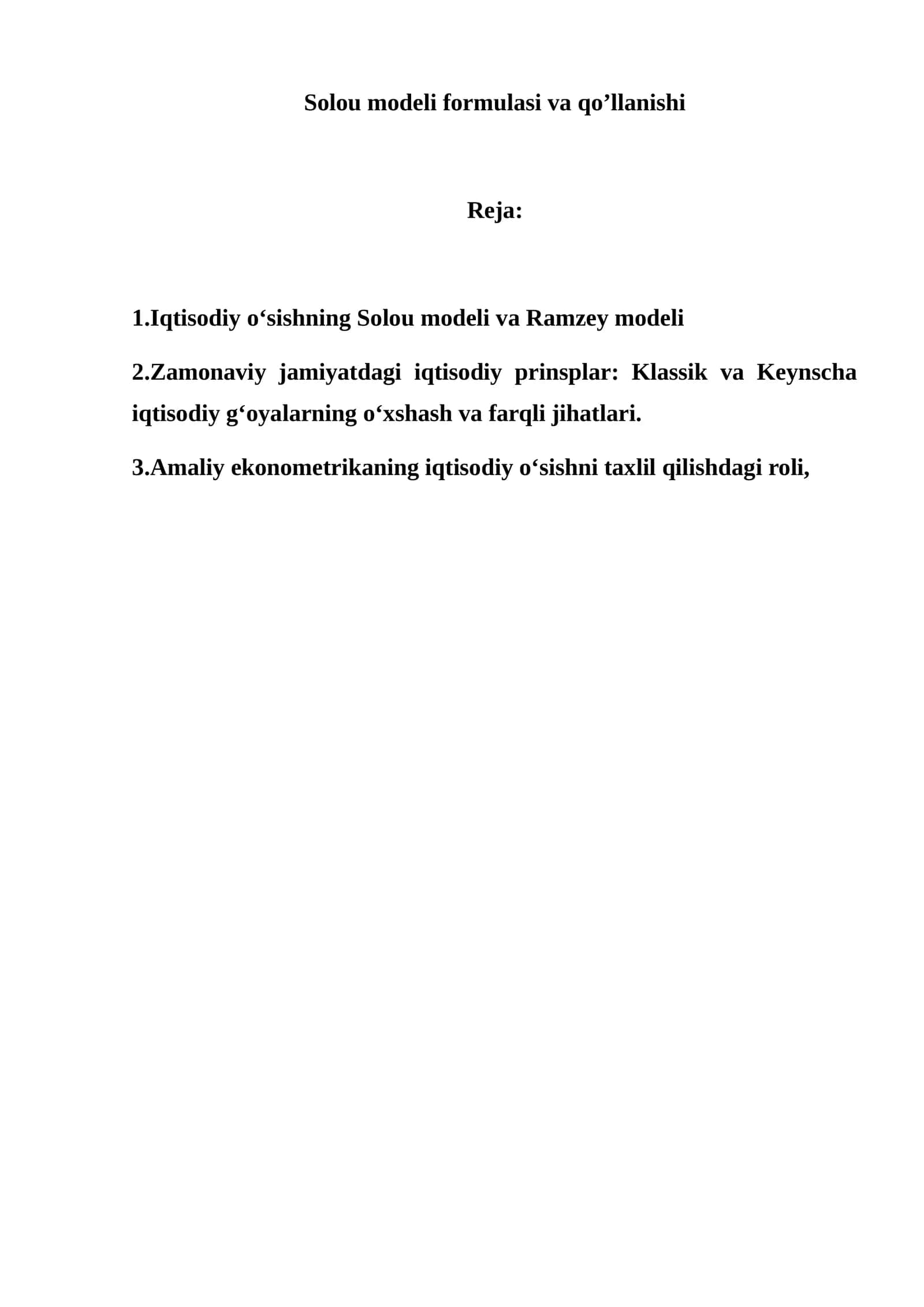 Solou modeli formulasi va qo’llanishi 1