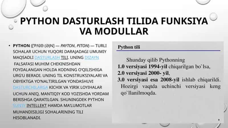 Python dasturlash tilida funksiya va modullar 1
