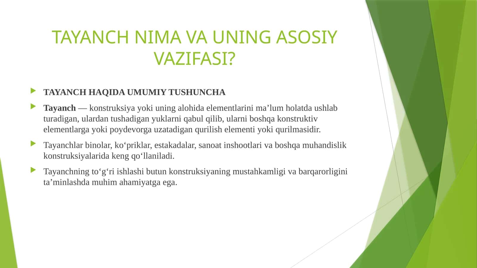 TAYANCH NIMA VA UNING ASOSIY VAZIFASI? 1