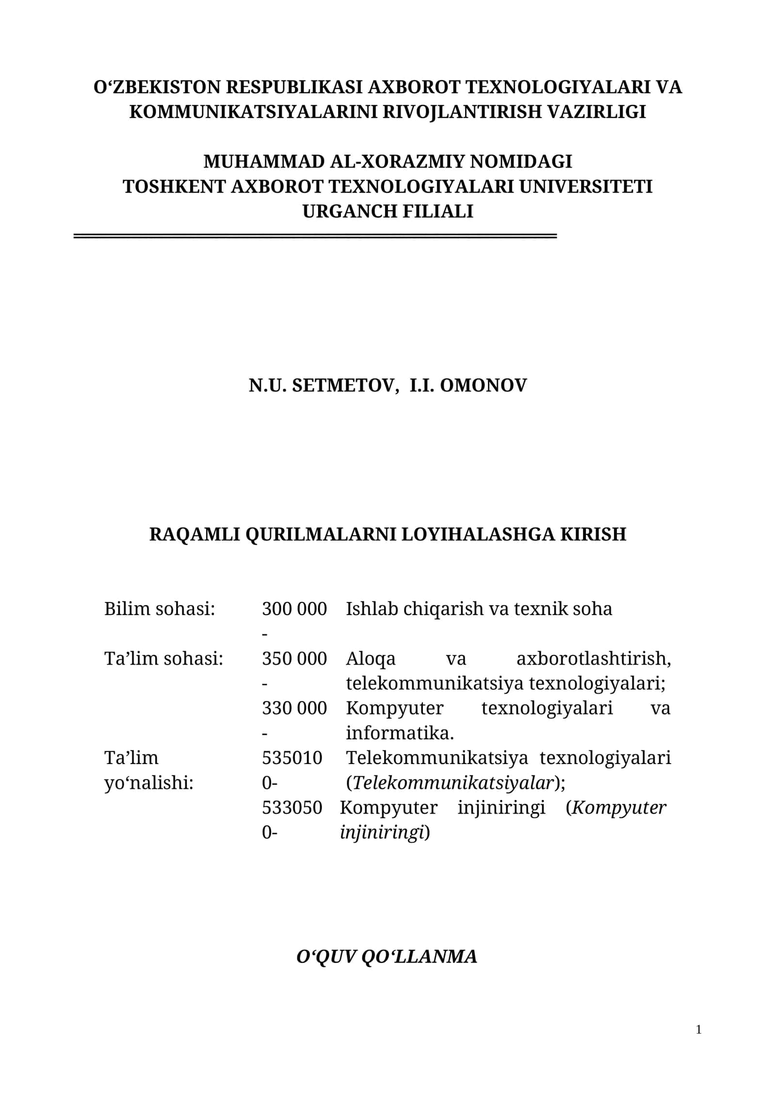 Raqamli qurilmalarni loyihalashga kirish 1