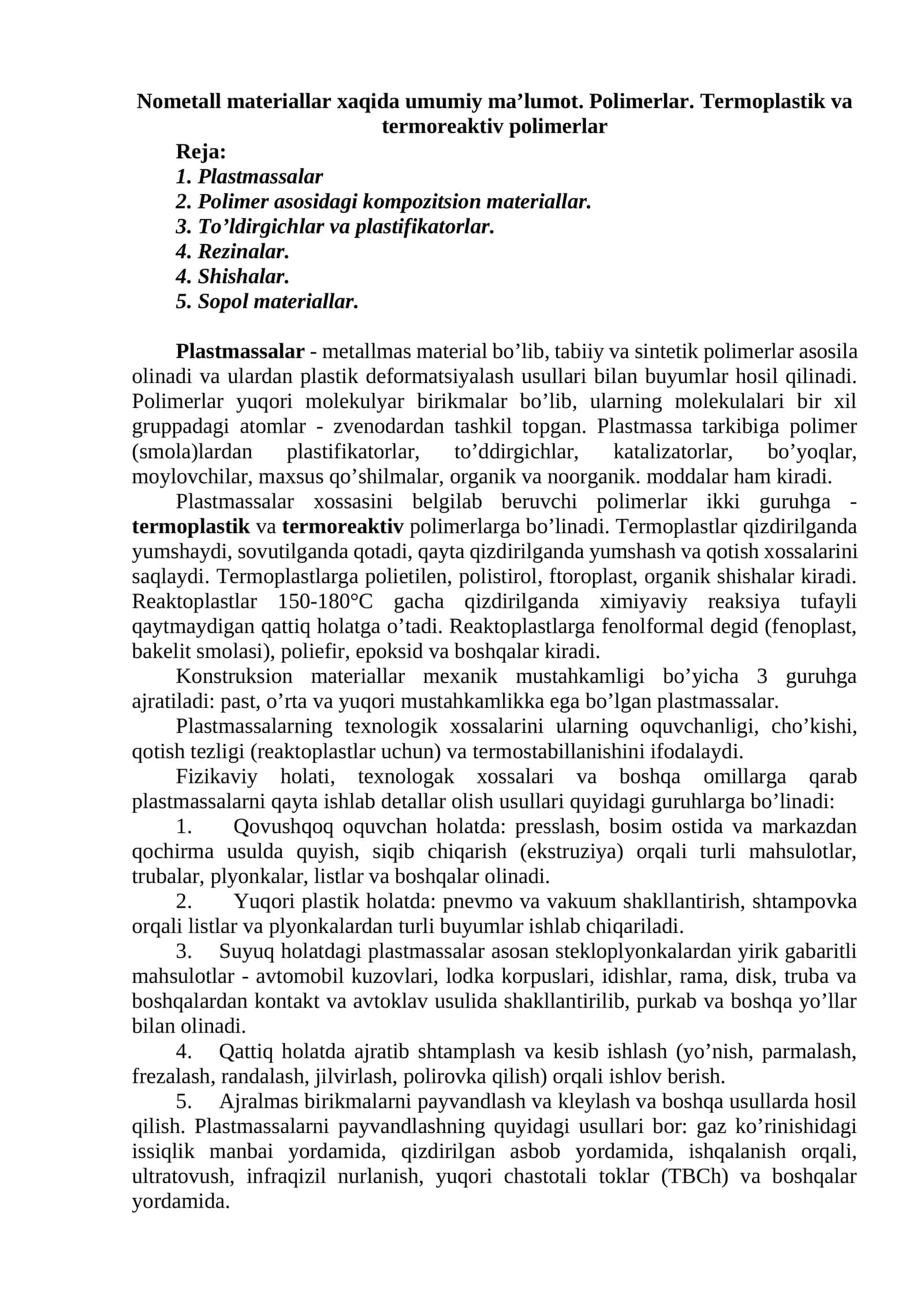 Plastmassalar 1
