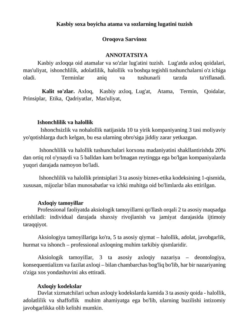 Kasbiy soxa boyicha atama va sozlarning lugatini tuzish 1