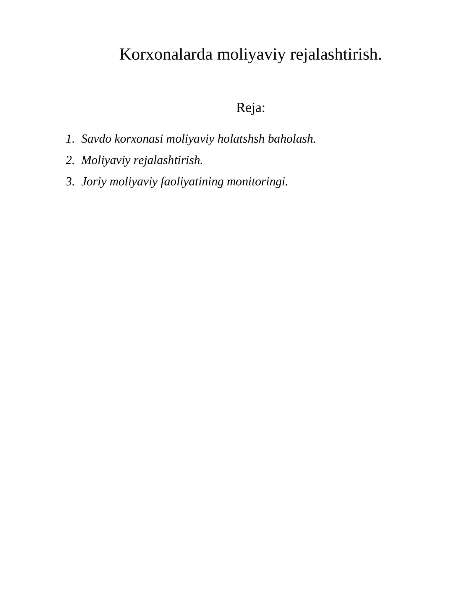 Moliyaviy rejalashtirish 1
