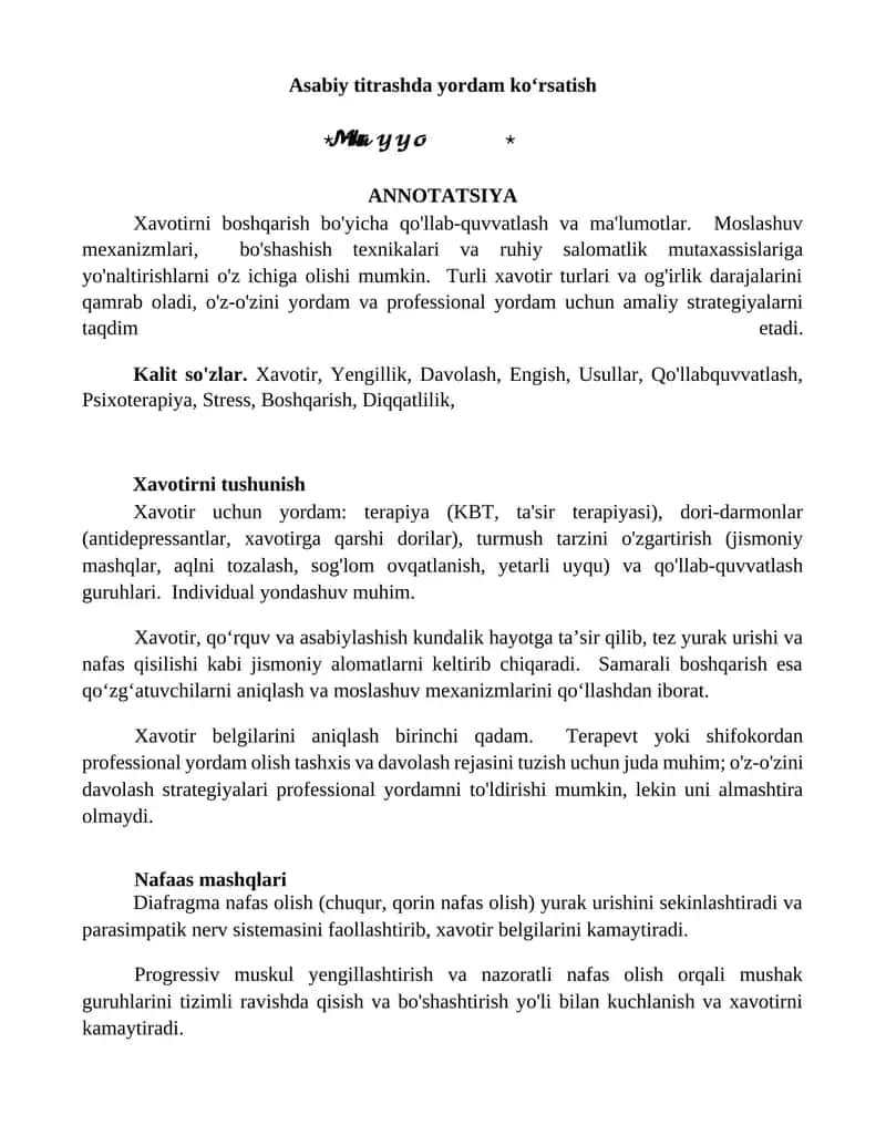 Asabiy titrashda yordam koʻrsatish 1