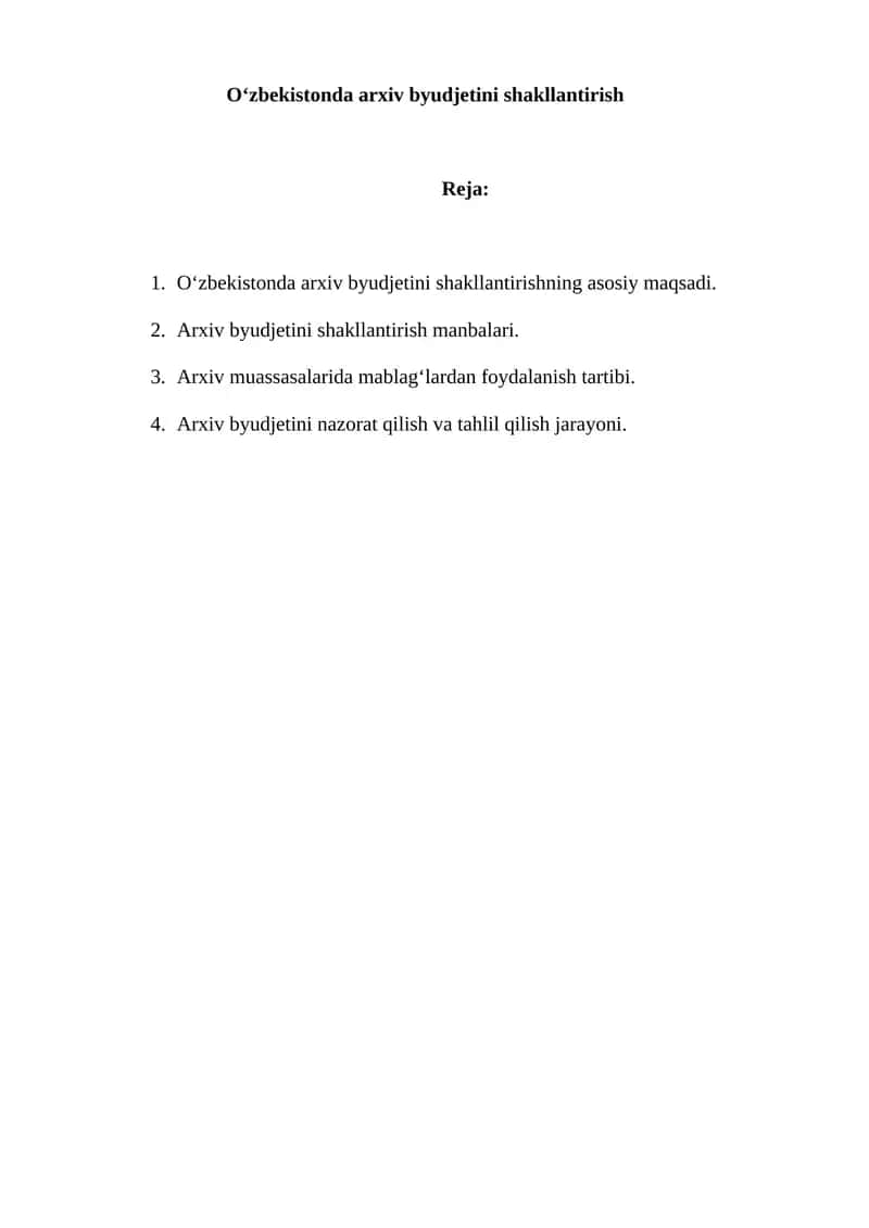 Oʻzbekistonda arxiv byudjetini shakllantirish 1