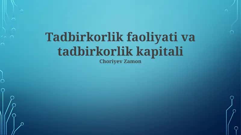 Tadbirkorlik faoliyati va tadbirkorlik kapitali 1