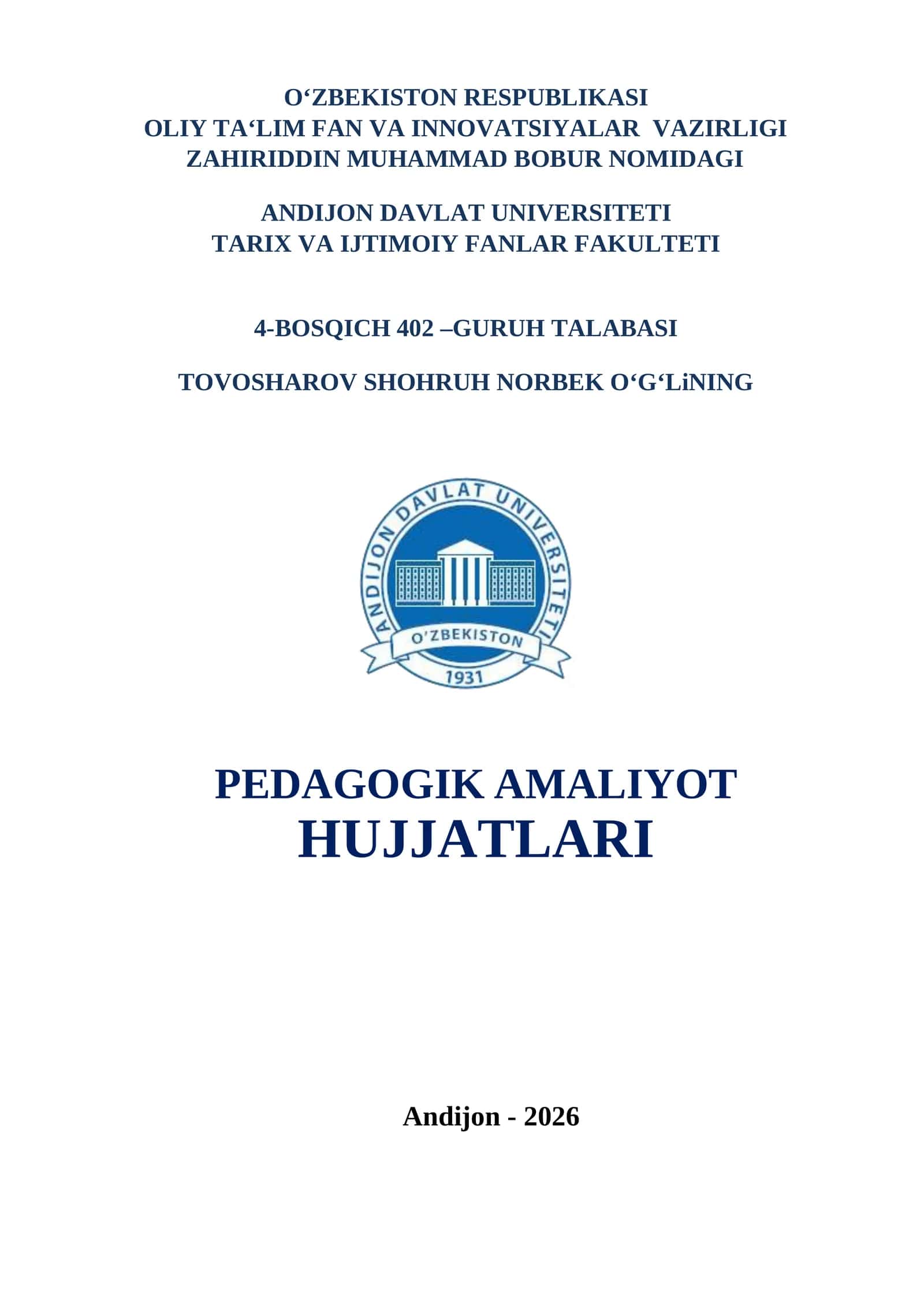 PEDAGOGIK AMALIYOT HUJJATLARI 1