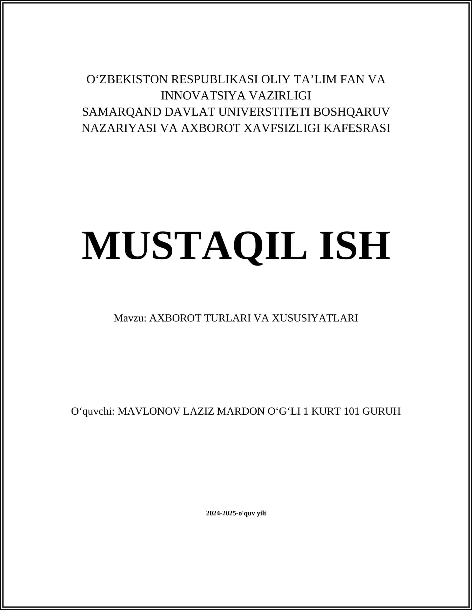 AXBOROT TURLARI VA XUSUSIYATLARI 1