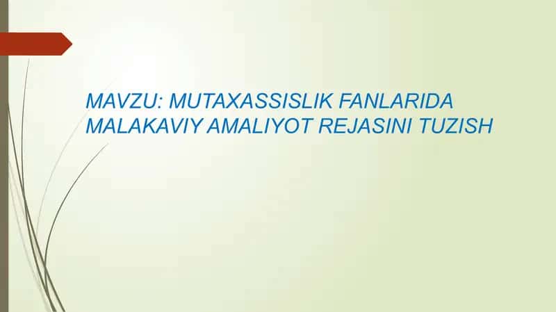 MUTAXASSISLIK FANLARIDA MALAKAVIY AMALIYOT REJASINI TUZISH 1