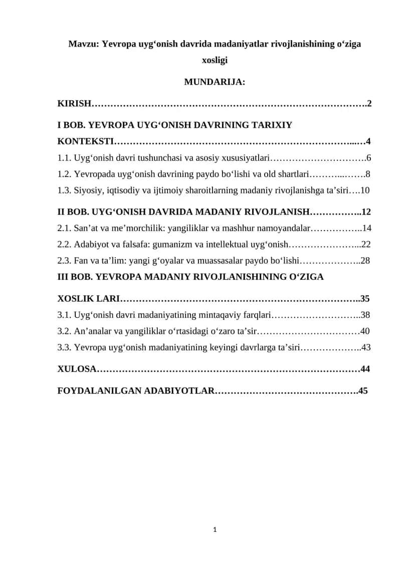 Yevropa uyg‘onish davrida madaniyatlar rivojlanishining o‘ziga xosligi 1