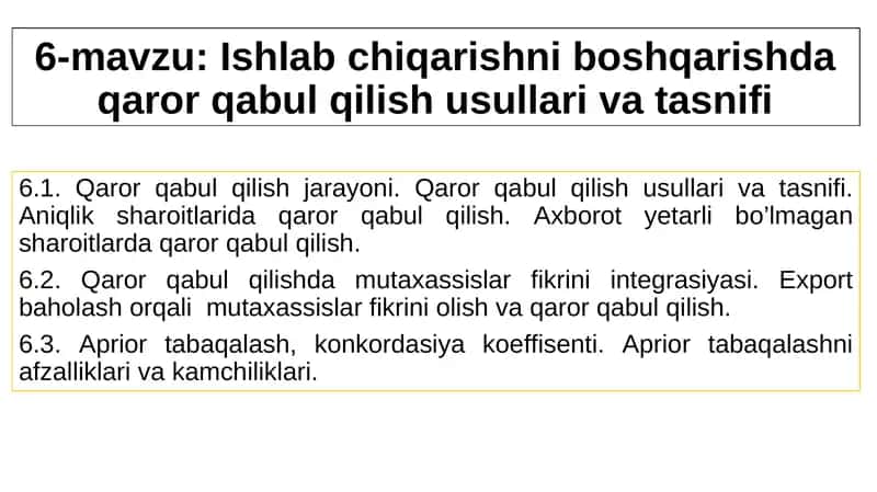Qaror qabul qilish usullari va tasnifi 1