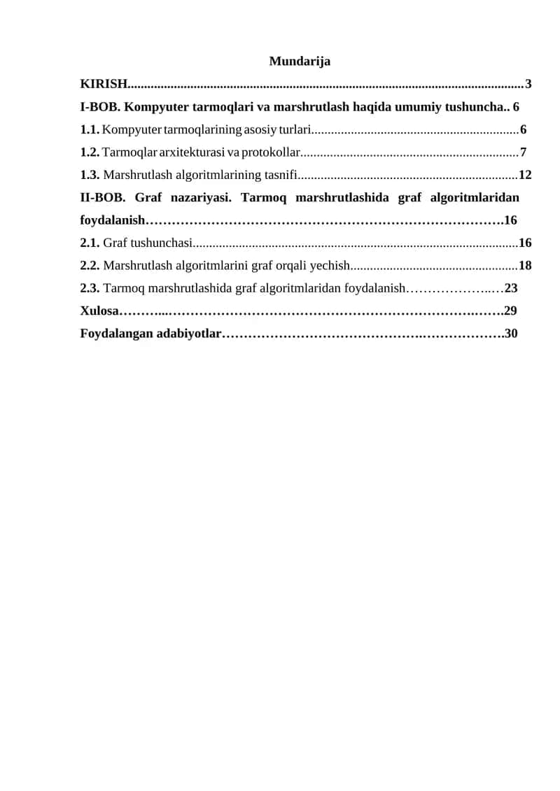 Kompyuter tarmoqlarida marshrutlash masalalarini graf yordamida yechish 1