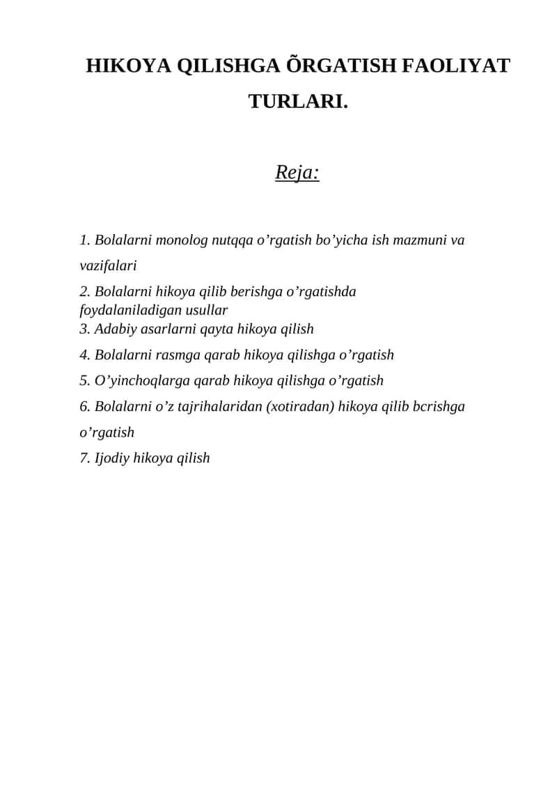 HIKOYA QILISHGA ÕRGATISH FAOLIYAT TURLARI 1