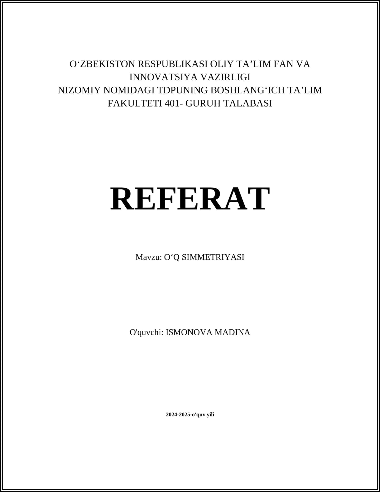 OʻQ SIMMETRIYASI 1