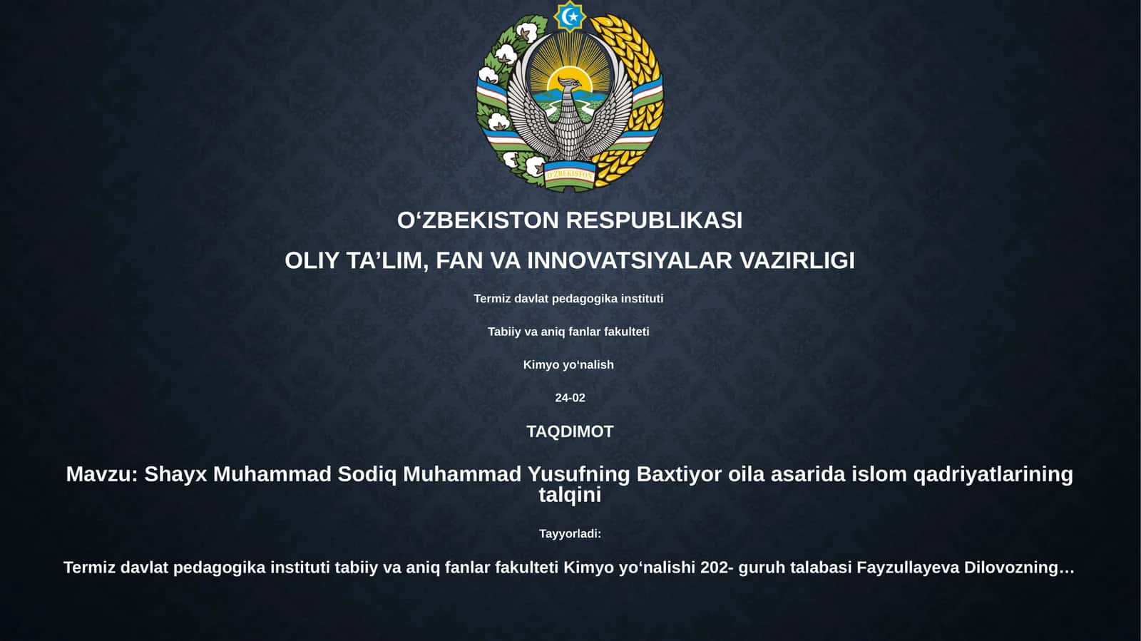 Shayx Muhammad Sodiq Muhammad Yusufning Baxtiyor oila asarida islom qadriyatlarining talqini 1