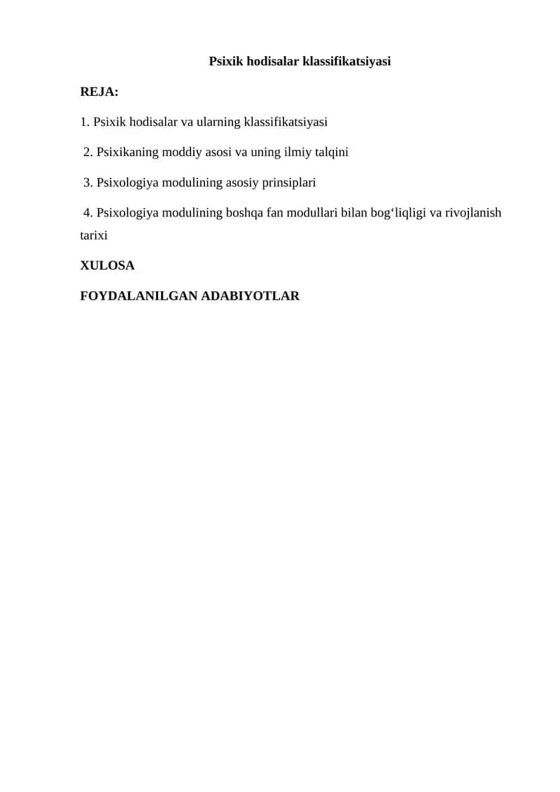 Psixik hodisalar klassifikatsiyasi 1