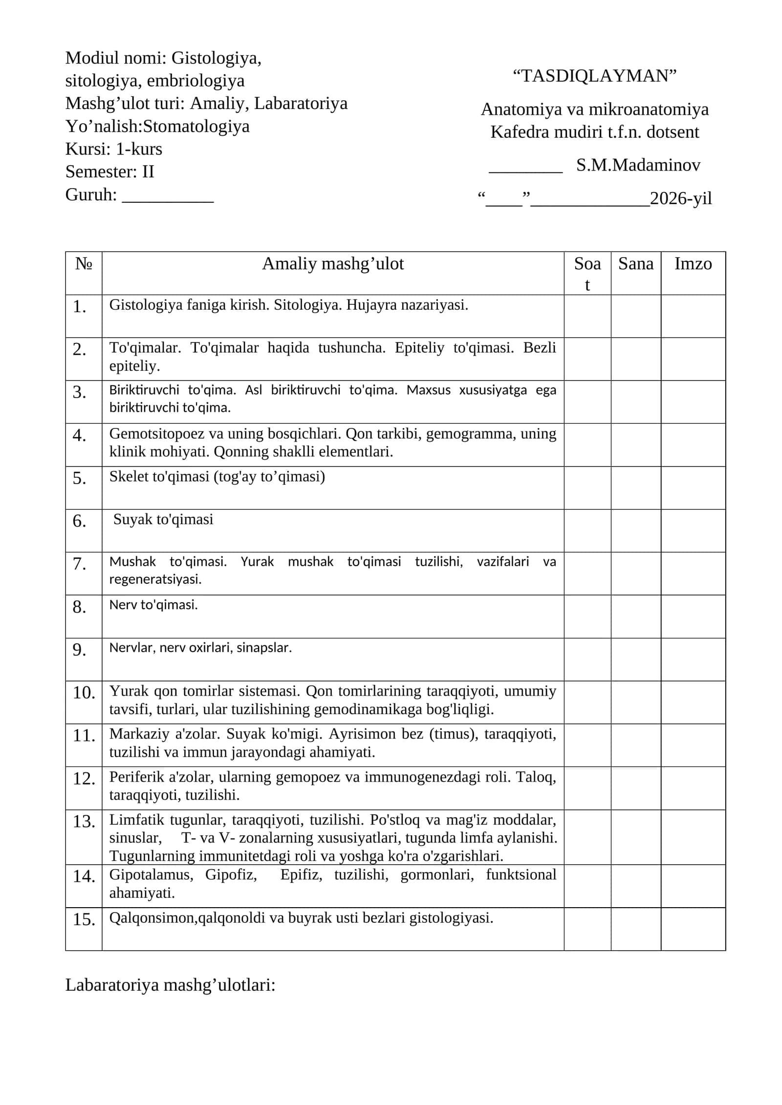 TASDIQLAYMAN - Gistologiya, sitologiya, embriologiya 1