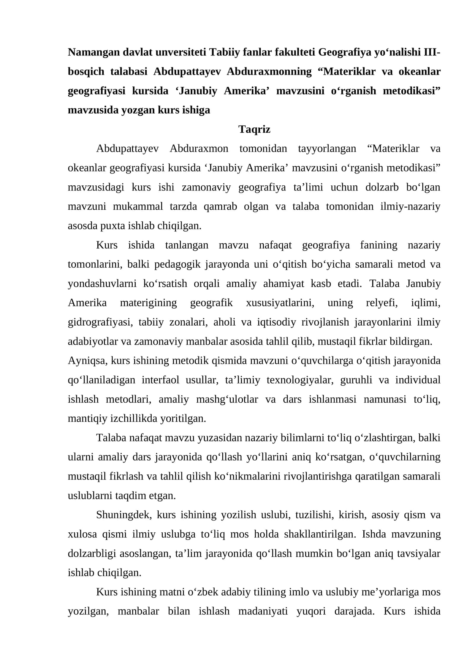 Janubiy Amerika geografiyasi kurs ishi 1