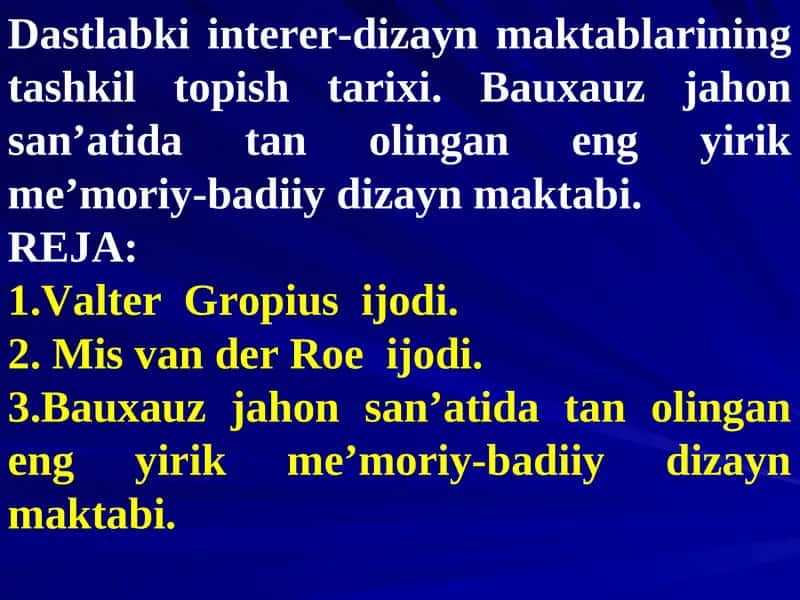 Dastlabki interer-dizayn maktablarining tashkil topish tarixi 1